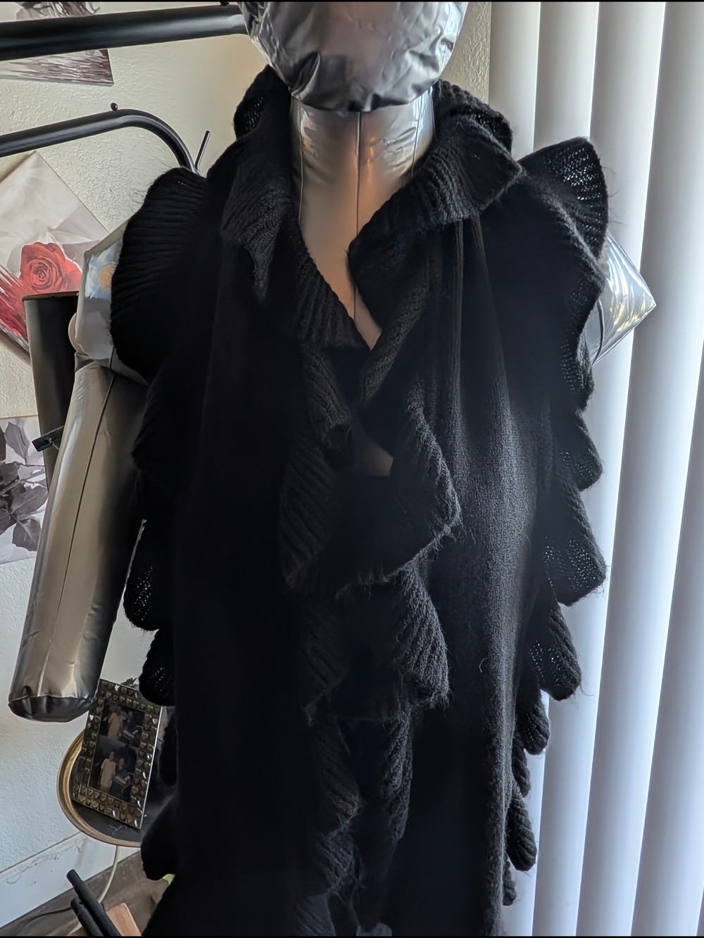Women's Black Ruffle-Trim Scarf